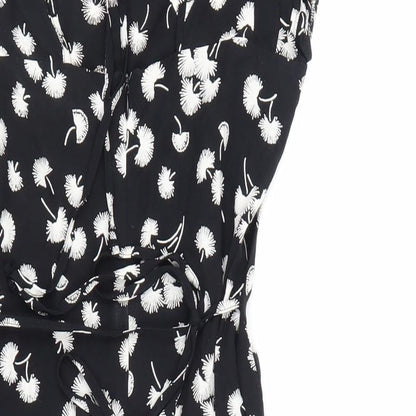 NEXT Womens Black Floral Viscose Fit & Flare Size 34 Boat Neck Zip