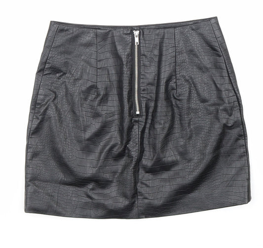 H&M Womens Black Polyester A-Line Skirt Size 38 in Zip