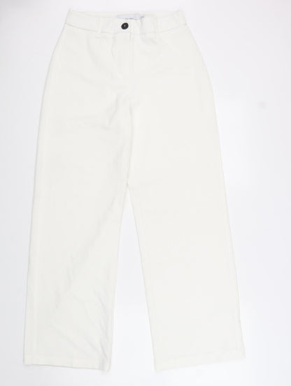 Bershka Womens White Cotton Trousers Size 36 in Regular Zip
