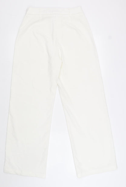 Bershka Womens White Cotton Trousers Size 36 in Regular Zip