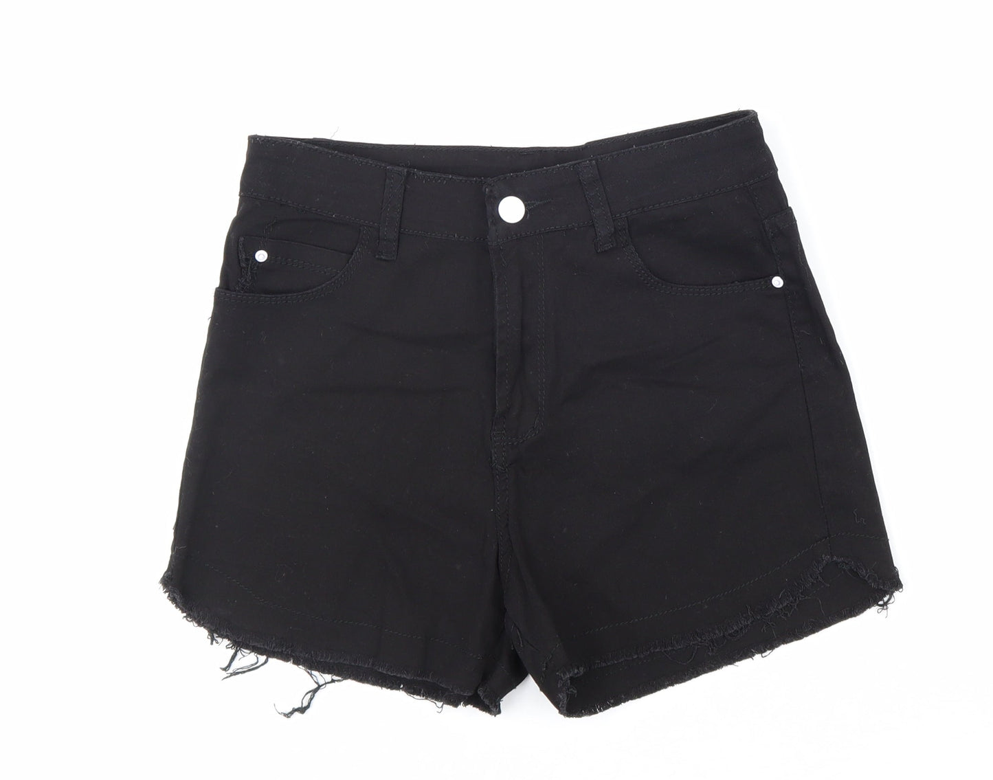 Preworn Womens Black Polyester Cut-Off Shorts Size M L3 in Regular Zip