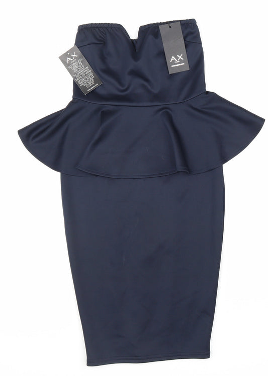 AX Paris Womens Blue Polyester Mini Size 8 Mock Neck Zip