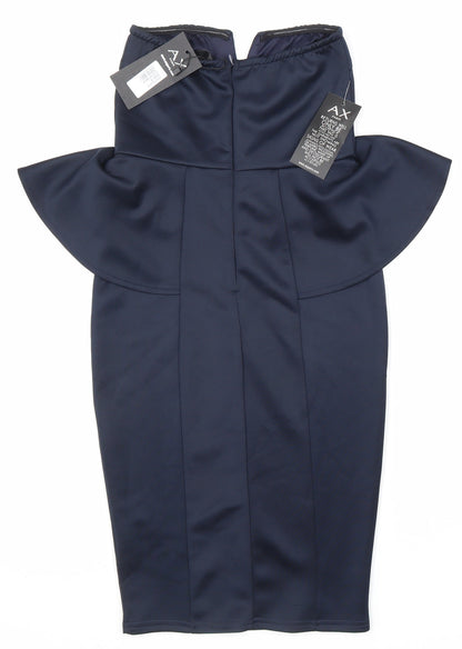 AX Paris Womens Blue Polyester Mini Size 8 Mock Neck Zip