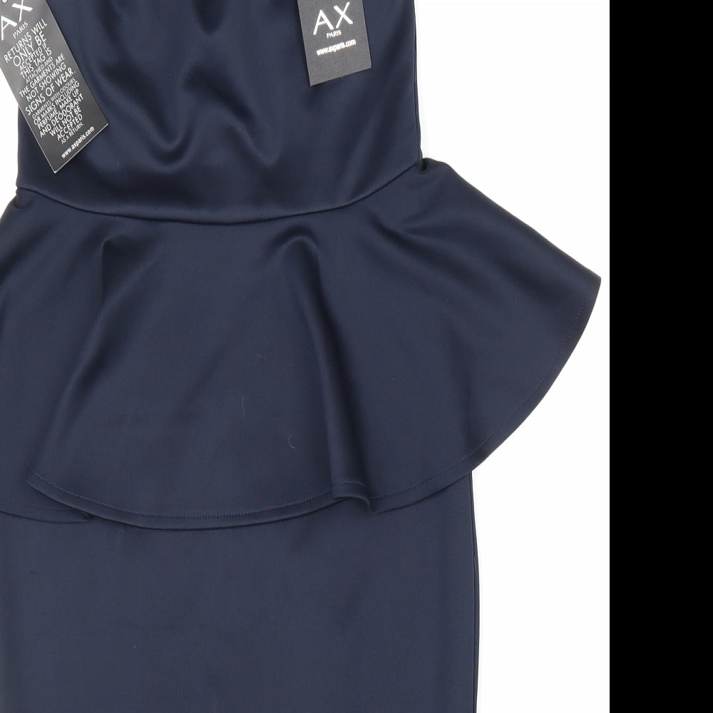 AX Paris Womens Blue Polyester Mini Size 8 Mock Neck Zip