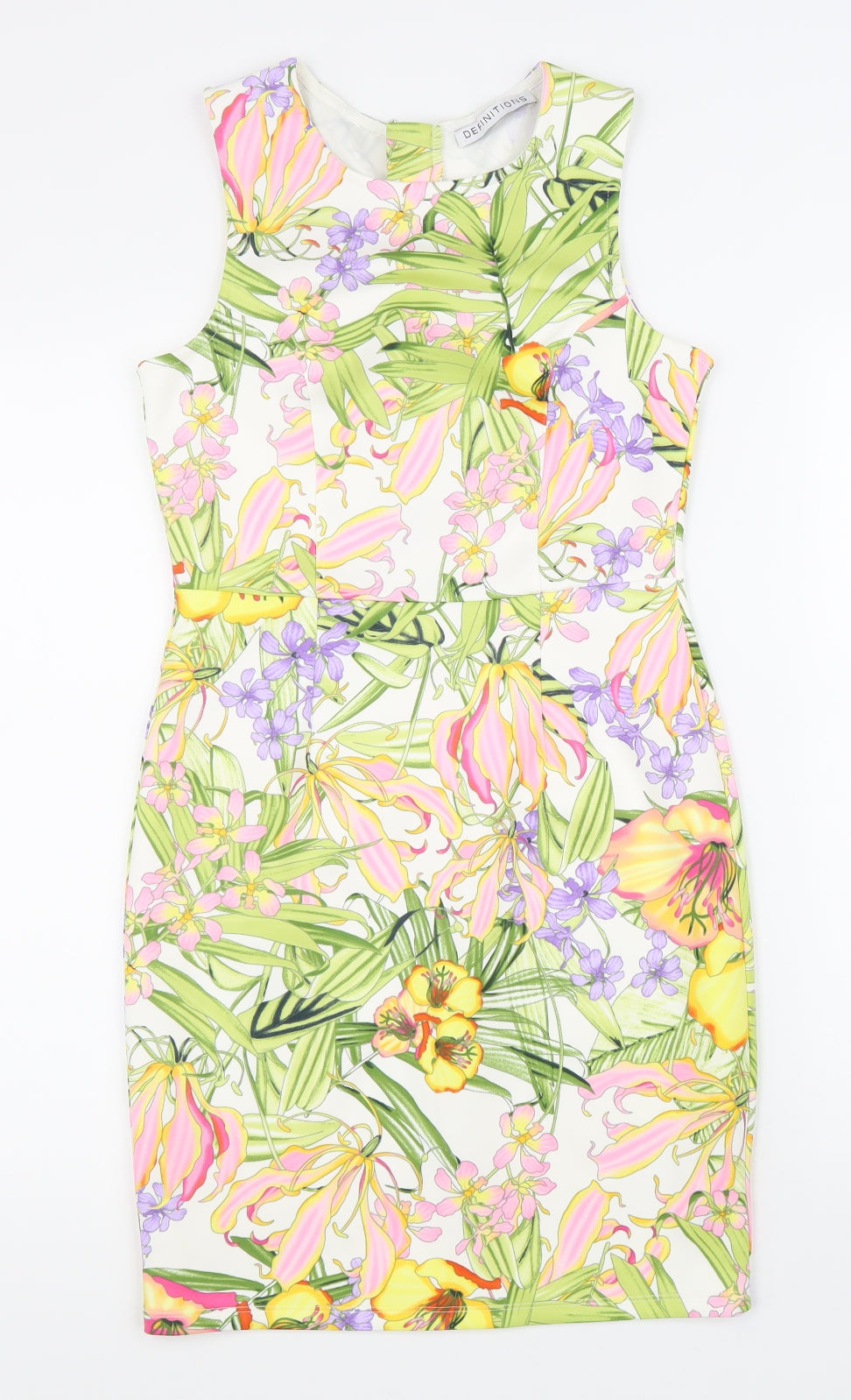 Definitions Womens Multicoloured Floral Polyester Pencil Dress Size 8 Boat Neck Zip