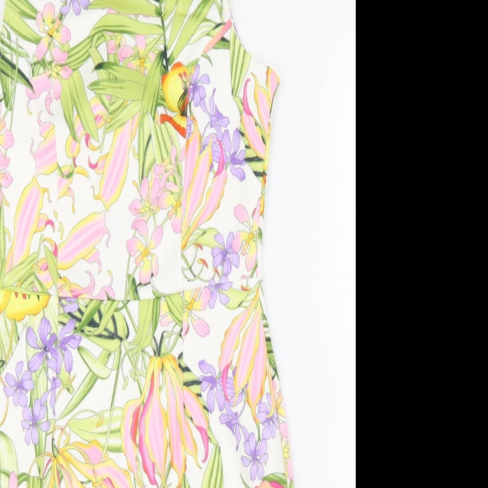 Definitions Womens Multicoloured Floral Polyester Pencil Dress Size 8 Boat Neck Zip