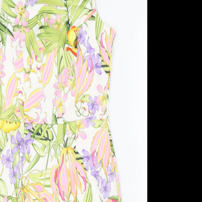 Definitions Womens Multicoloured Floral Polyester Pencil Dress Size 8 Boat Neck Zip