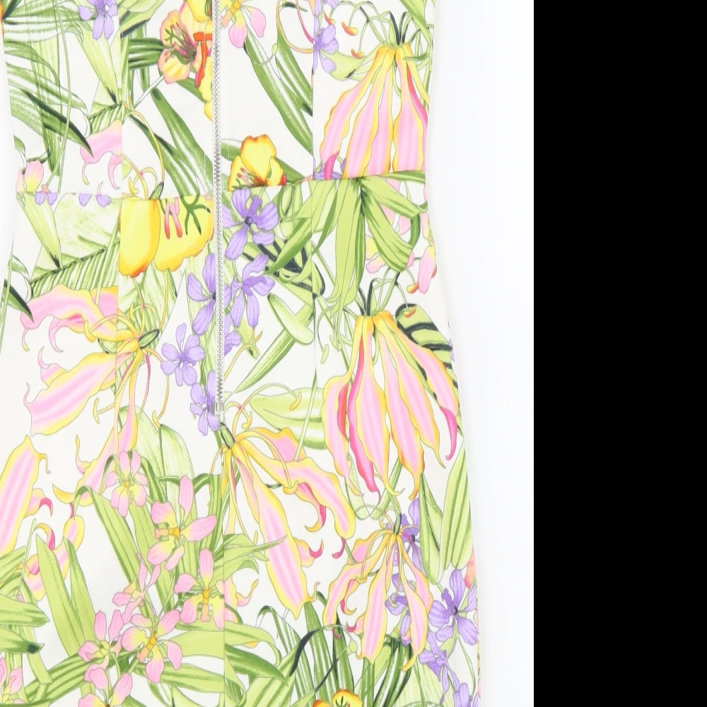 Definitions Womens Multicoloured Floral Polyester Pencil Dress Size 8 Boat Neck Zip