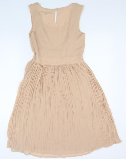 French Connection Womens Beige Polyester Fit & Flare Size 8 Scoop Neck Zip