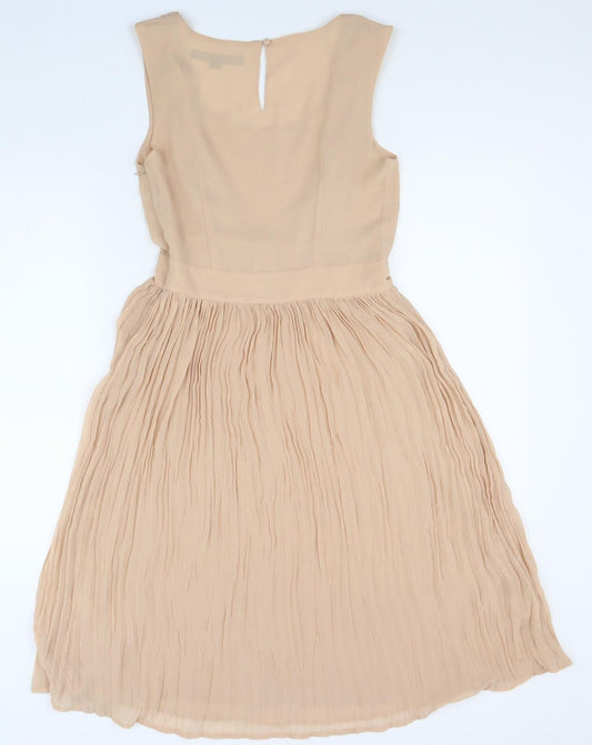 French Connection Womens Beige Polyester Fit & Flare Size 8 Scoop Neck Zip