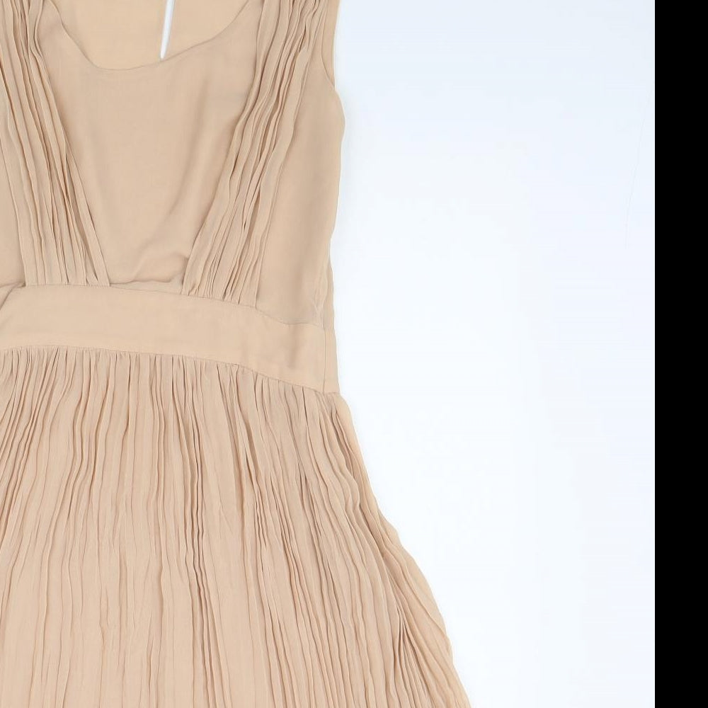 French Connection Womens Beige Polyester Fit & Flare Size 8 Scoop Neck Zip