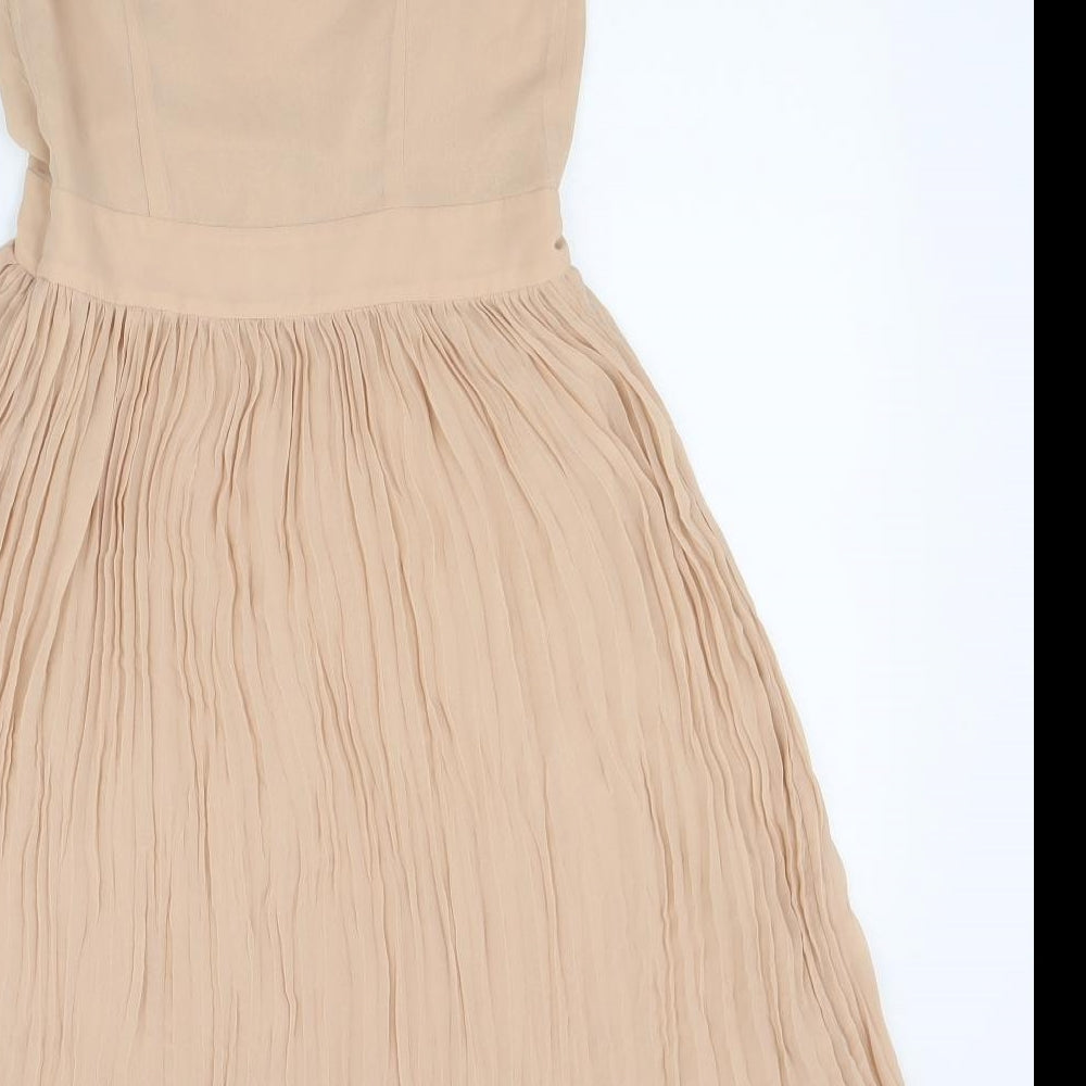 French Connection Womens Beige Polyester Fit & Flare Size 8 Scoop Neck Zip