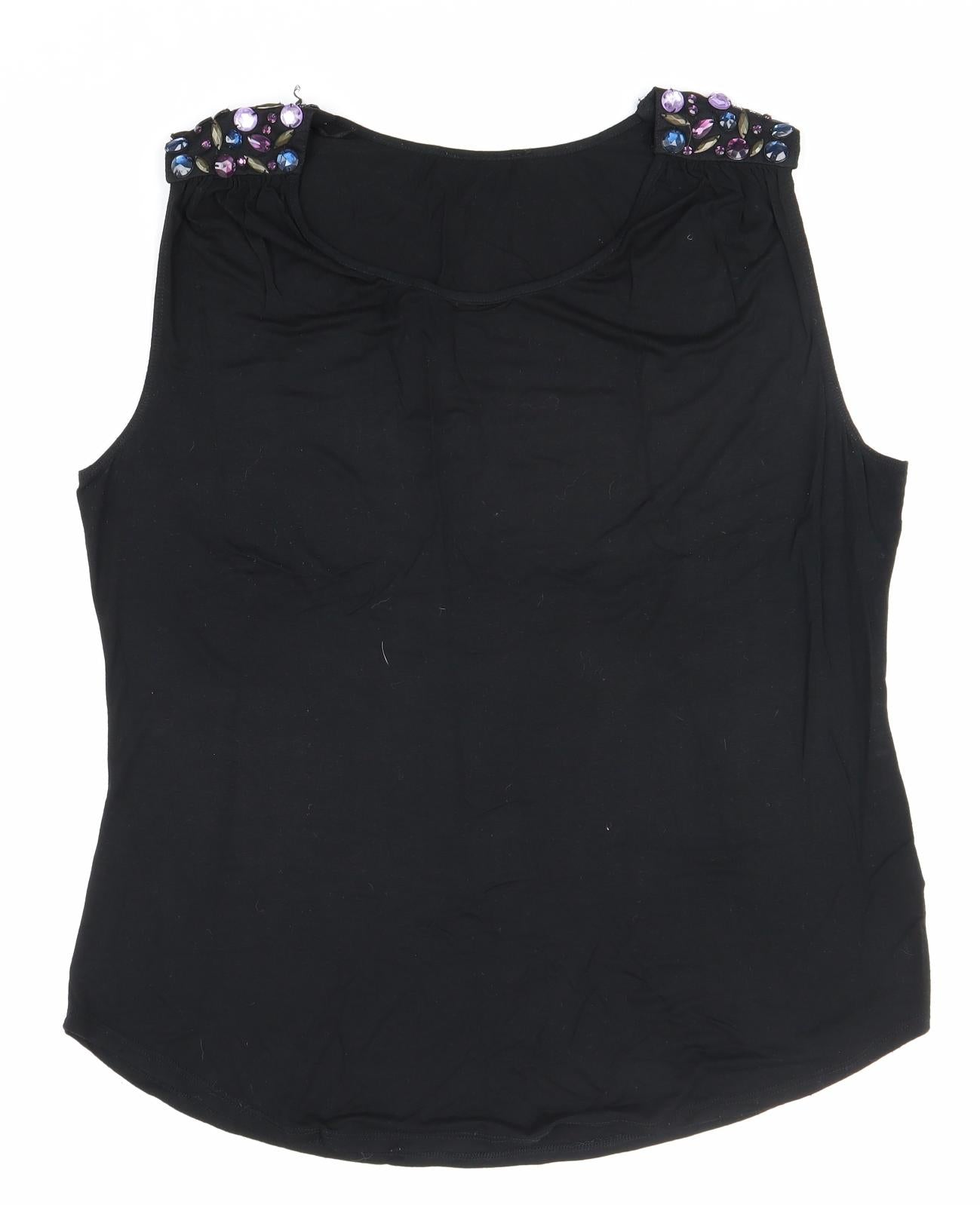 George Womens Black Herringbone Viscose Basic Blouse Size 16 Boat Neck