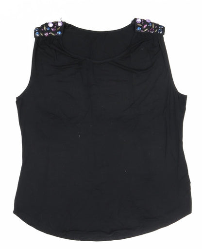 George Womens Black Herringbone Viscose Basic Blouse Size 16 Boat Neck