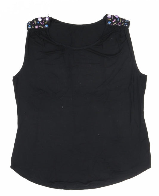 George Womens Black Herringbone Viscose Basic Blouse Size 16 Boat Neck