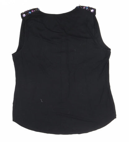 George Womens Black Herringbone Viscose Basic Blouse Size 16 Boat Neck