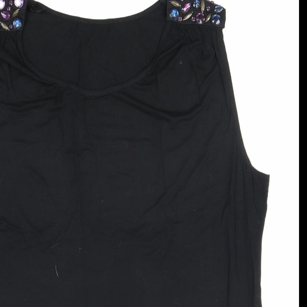 George Womens Black Herringbone Viscose Basic Blouse Size 16 Boat Neck