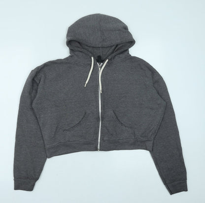 Topshop Womens Grey Cotton Full Zip Hoodie Size 12 Zip