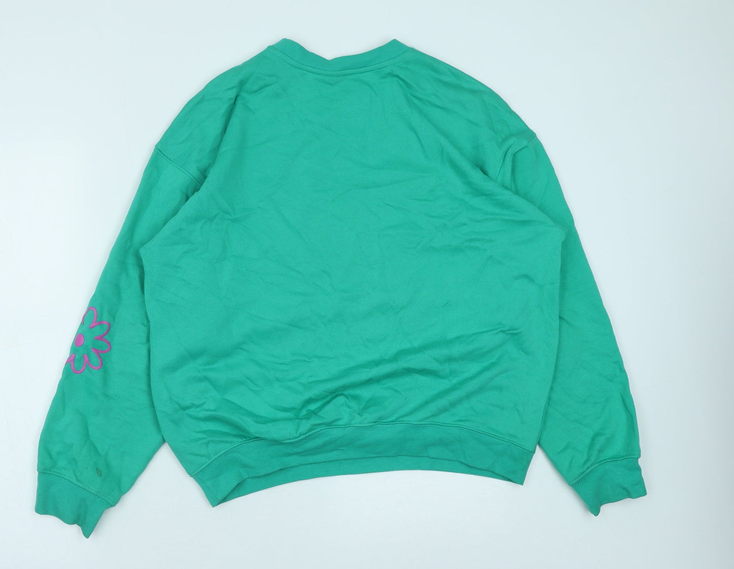 H&M Womens Green Cotton Pullover Sweatshirt Size XS Pullover - Fun Times Ahead