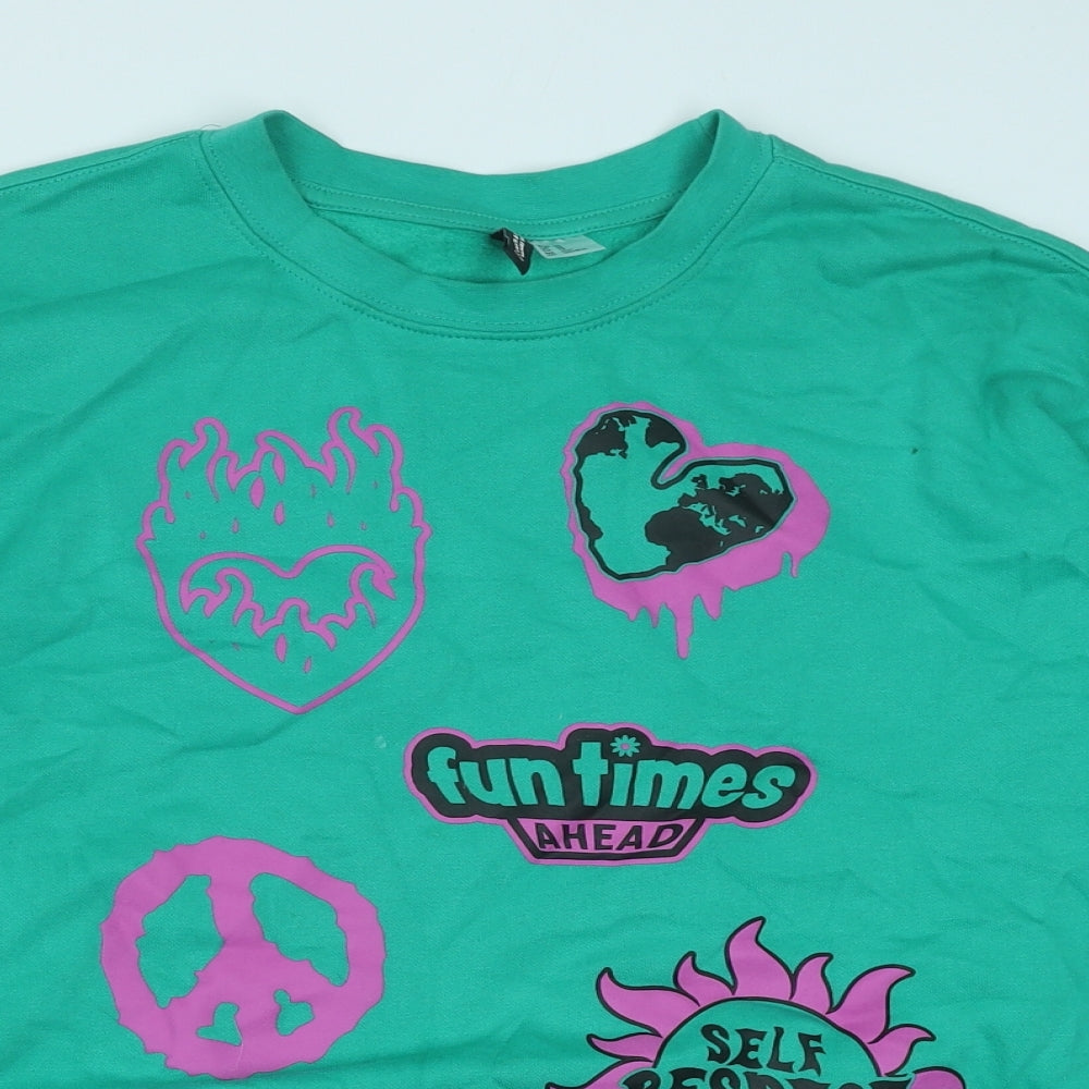 H&M Womens Green Cotton Pullover Sweatshirt Size XS Pullover - Fun Times Ahead