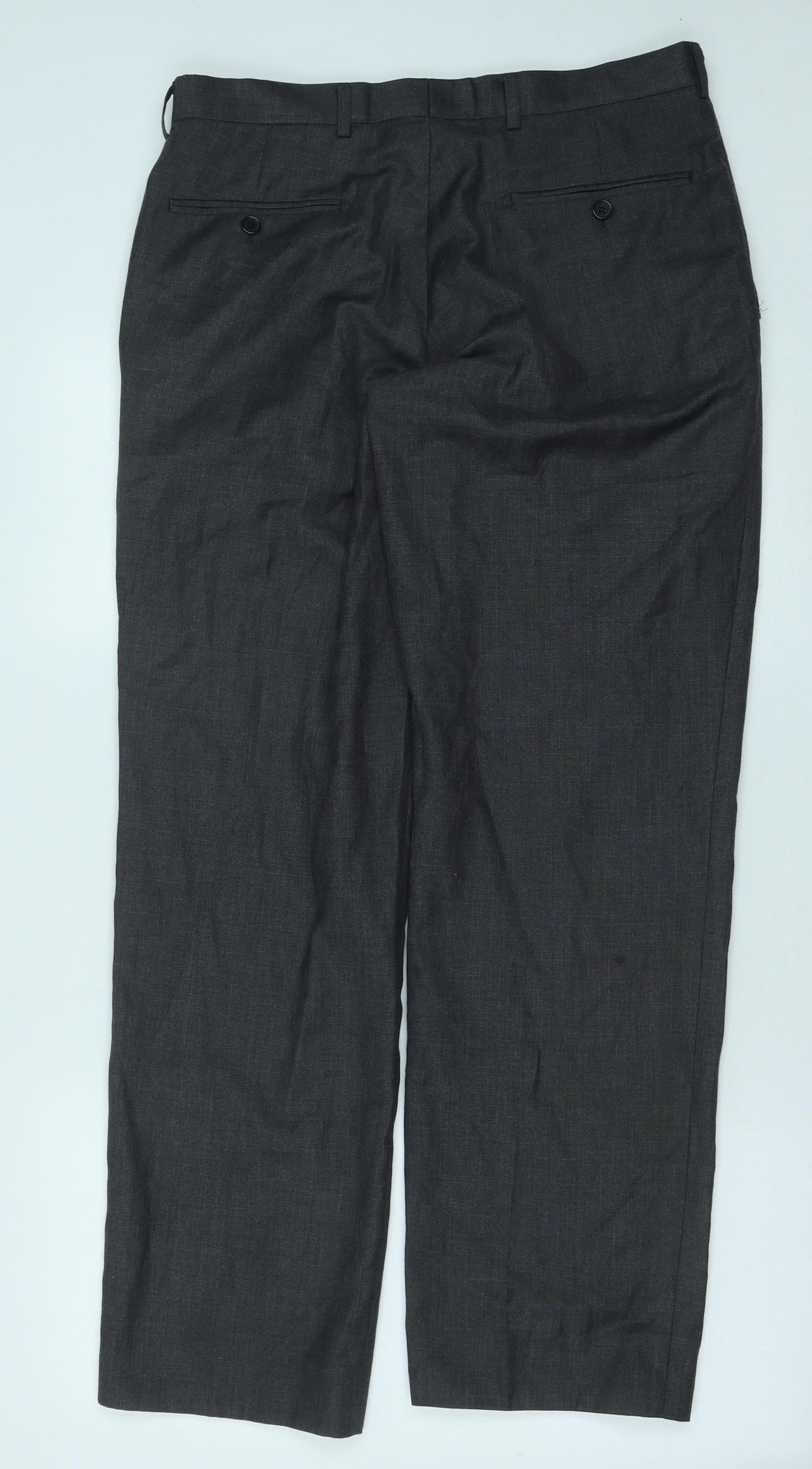 Preworn Mens Grey Polyester Trousers Size 32 in Regular Hook & Eye