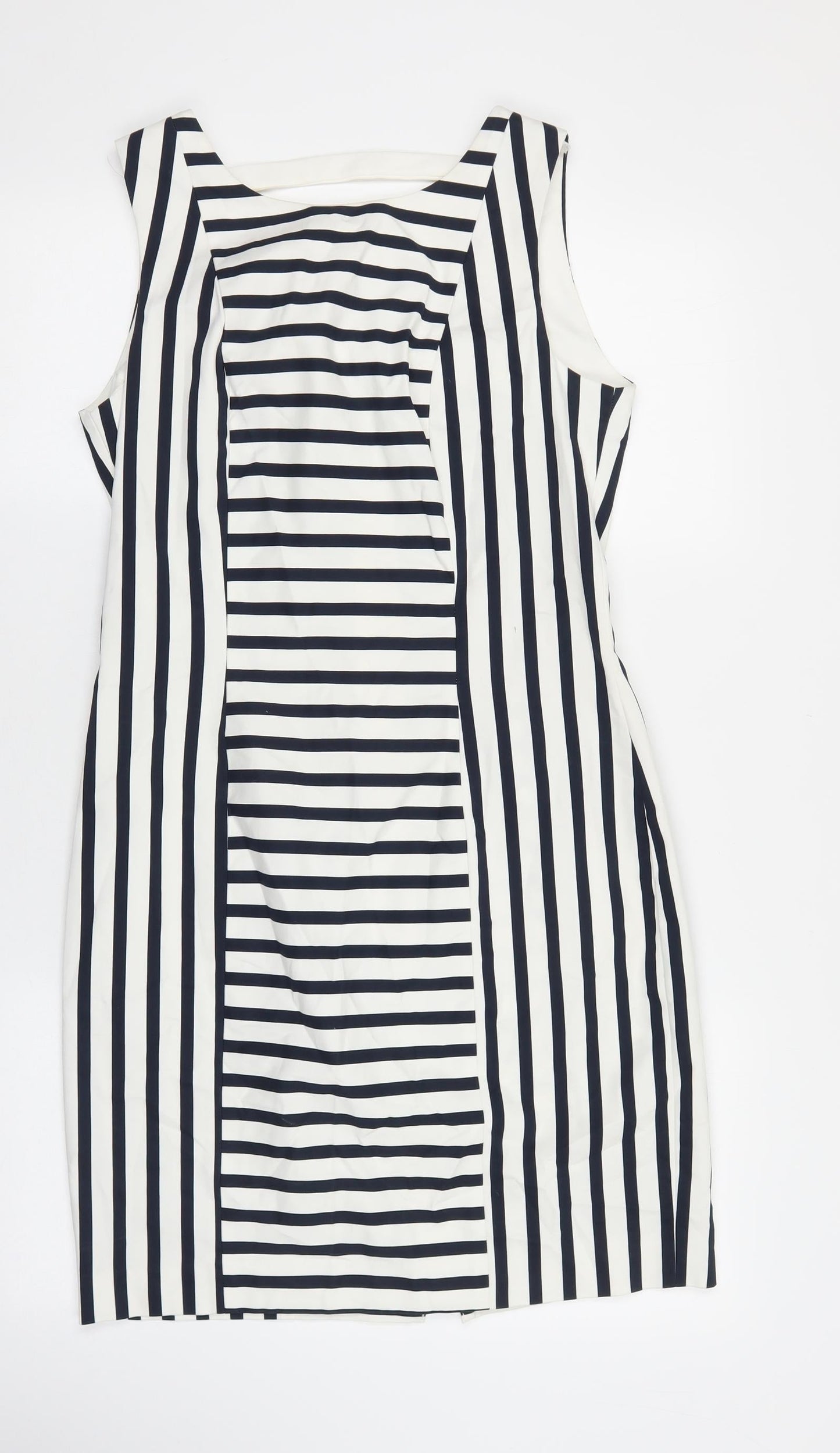 H&M Womens White Striped Cotton Pencil Dress Size 12 Boat Neck Zip