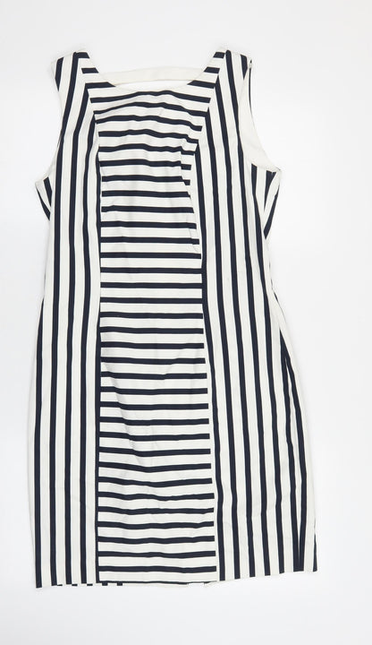 H&M Womens White Striped Cotton Pencil Dress Size 12 Boat Neck Zip