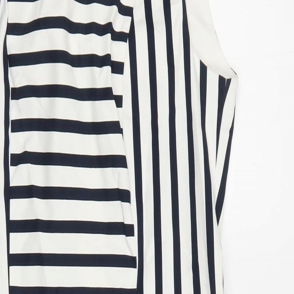 H&M Womens White Striped Cotton Pencil Dress Size 12 Boat Neck Zip
