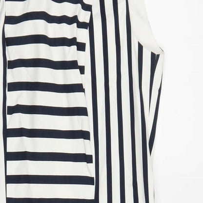 H&M Womens White Striped Cotton Pencil Dress Size 12 Boat Neck Zip