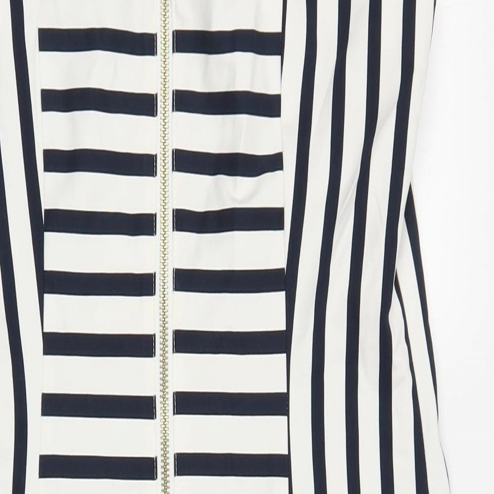 H&M Womens White Striped Cotton Pencil Dress Size 12 Boat Neck Zip