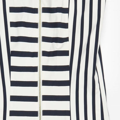 H&M Womens White Striped Cotton Pencil Dress Size 12 Boat Neck Zip