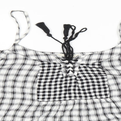 Papaya Womens White Check Viscose Cropped Blouse Size 16 Boat Neck