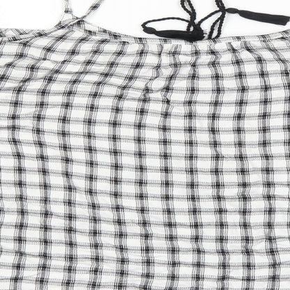 Papaya Womens White Check Viscose Cropped Blouse Size 16 Boat Neck