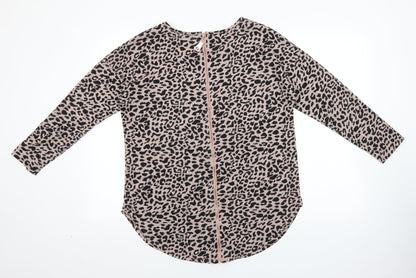 Quiz Womens Pink Animal Print Cotton Basic T-Shirt Size M Round Neck - Leopard Print