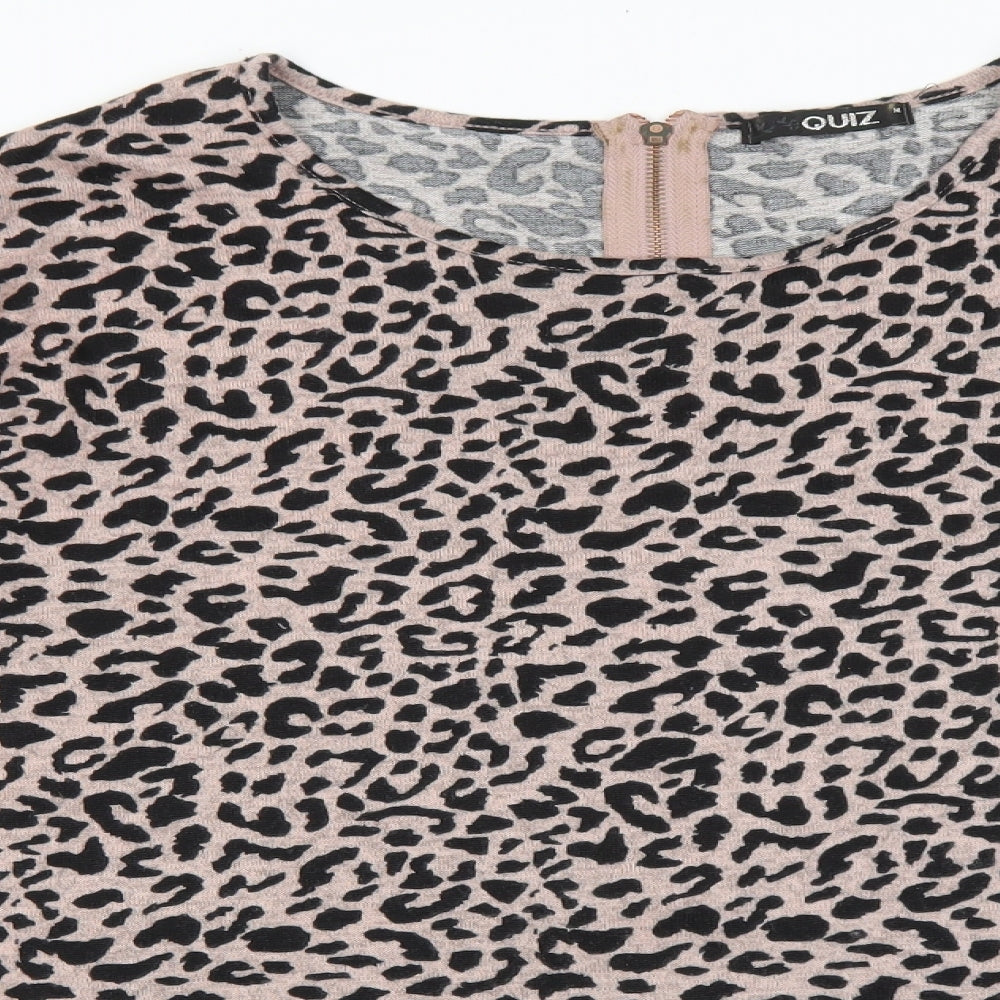 Quiz Womens Pink Animal Print Cotton Basic T-Shirt Size M Round Neck - Leopard Print