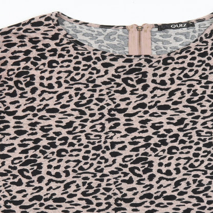 Quiz Womens Pink Animal Print Cotton Basic T-Shirt Size M Round Neck - Leopard Print