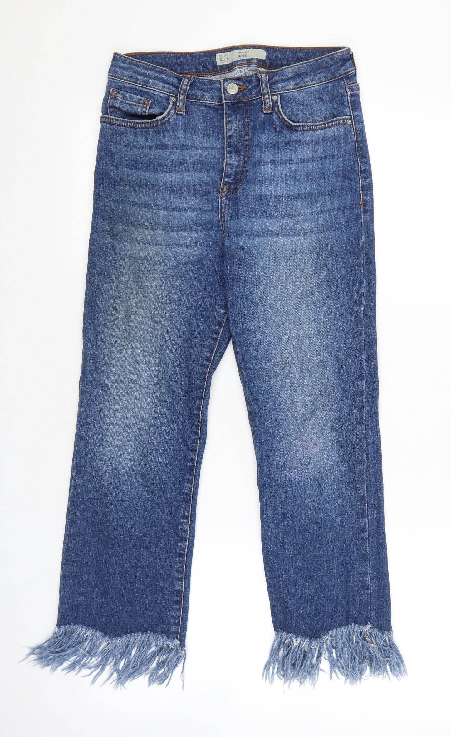 Topshop Womens Blue Cotton Straight Jeans Size 28 L30 in Regular Zip