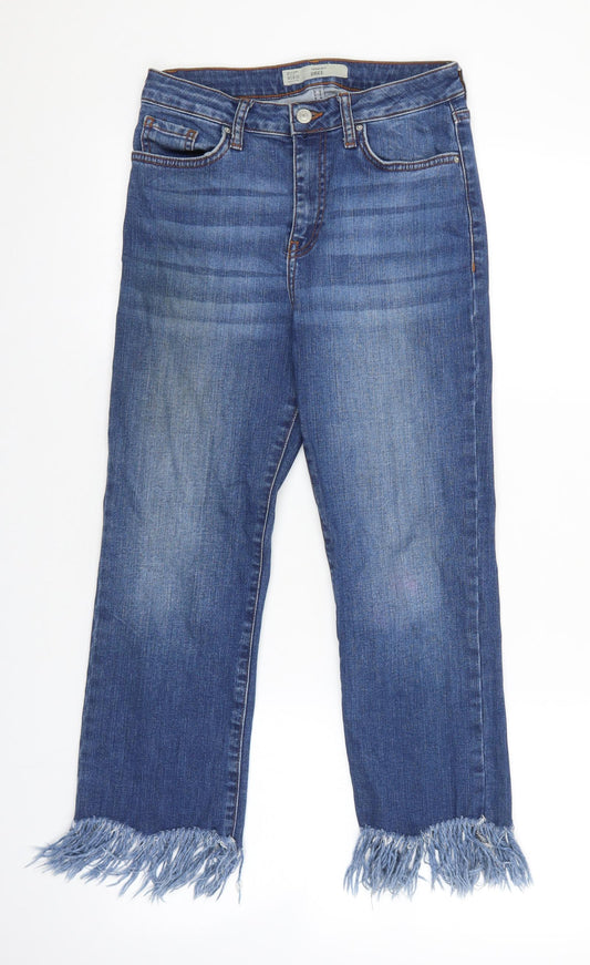 Topshop Womens Blue Cotton Straight Jeans Size 28 L30 in Regular Zip