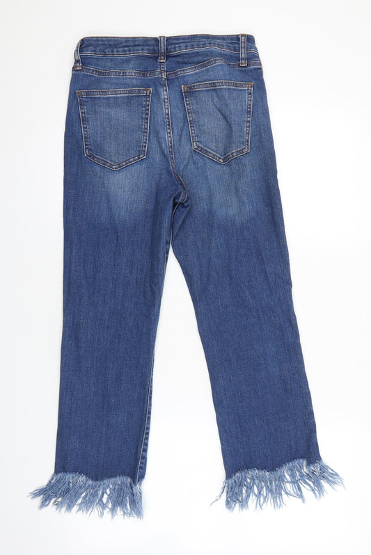 Topshop Womens Blue Cotton Straight Jeans Size 28 L30 in Regular Zip