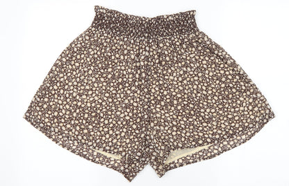 H&M Womens Brown Floral Polyester Paperbag Shorts Size M L4 in Regular Pull On