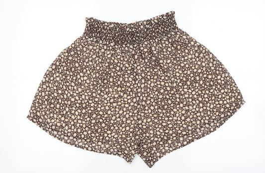 H&M Womens Brown Floral Polyester Paperbag Shorts Size M L4 in Regular Pull On