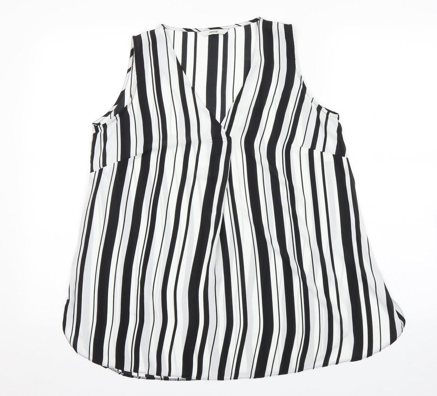 George Womens Black Striped Camel Basic Blouse Size 10 V-Neck