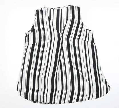 George Womens Black Striped Camel Basic Blouse Size 10 V-Neck