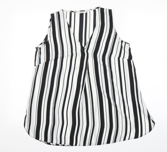 George Womens Black Striped Camel Basic Blouse Size 10 V-Neck