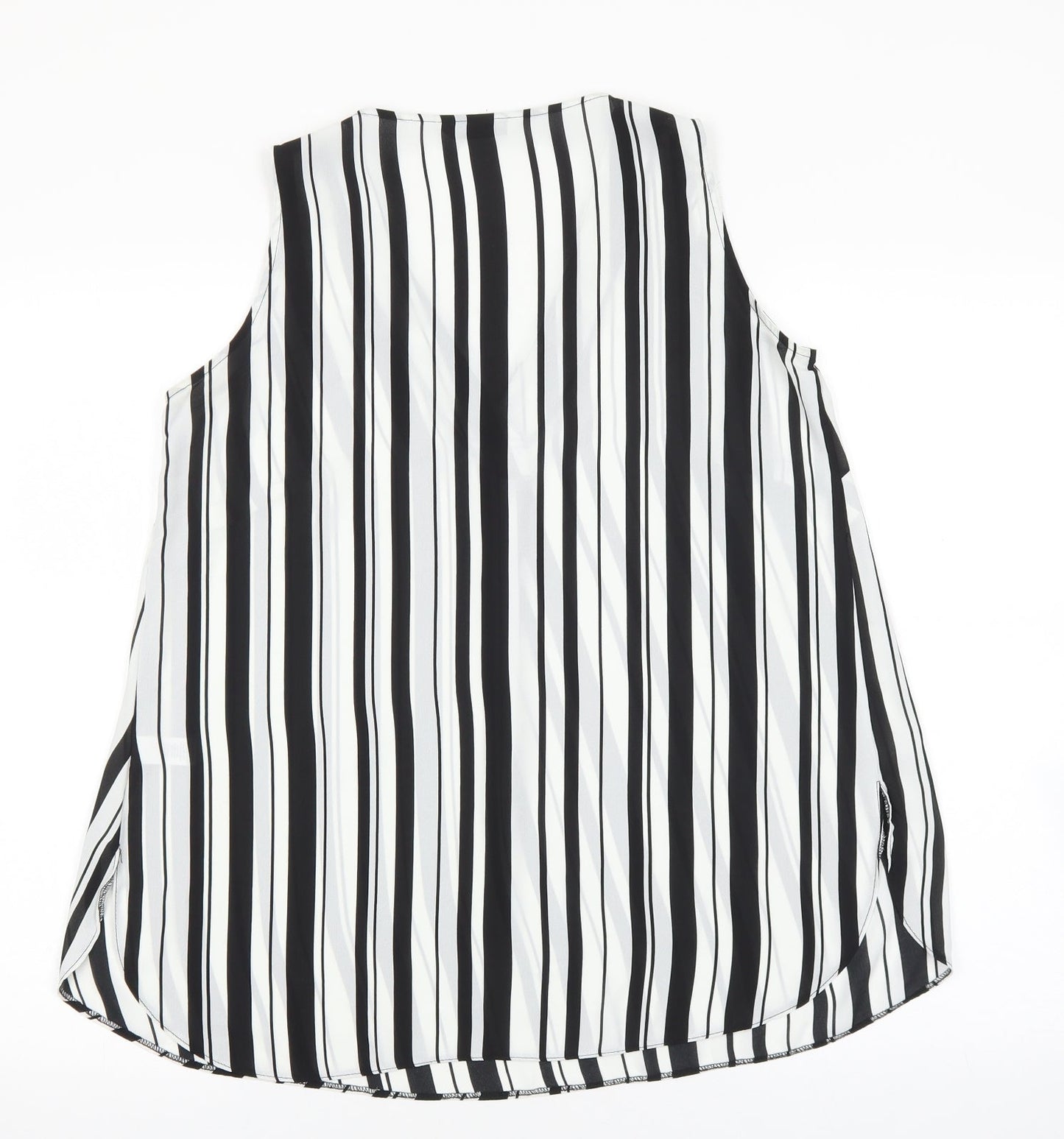 George Womens Black Striped Camel Basic Blouse Size 10 V-Neck