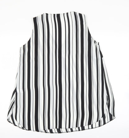 George Womens Black Striped Camel Basic Blouse Size 10 V-Neck