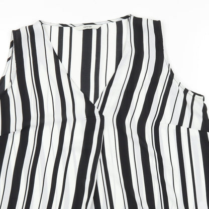 George Womens Black Striped Camel Basic Blouse Size 10 V-Neck
