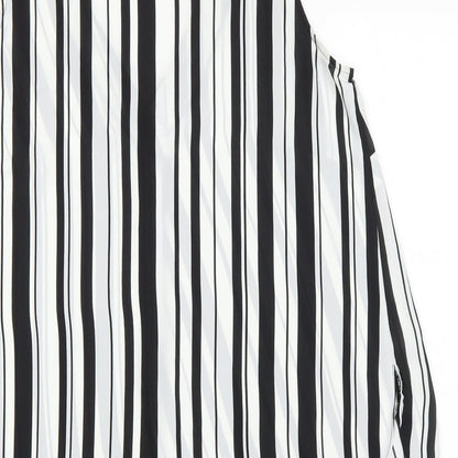 George Womens Black Striped Camel Basic Blouse Size 10 V-Neck