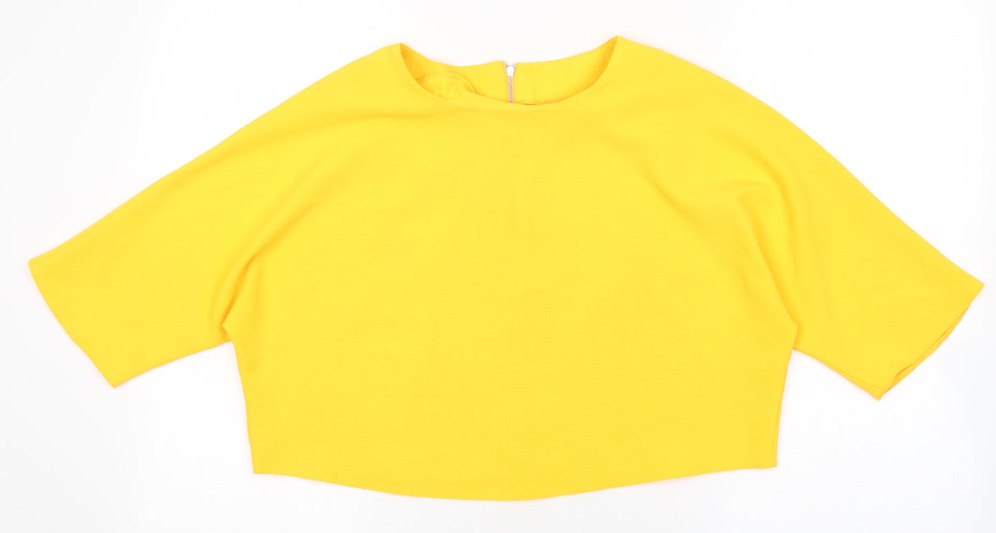 Miss Selfridge Womens Orange Polyester Cropped Blouse Size 12 Round Neck