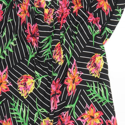 Primark Womens Black Floral Viscose Mini Size 10 Off the Shoulder Pullover